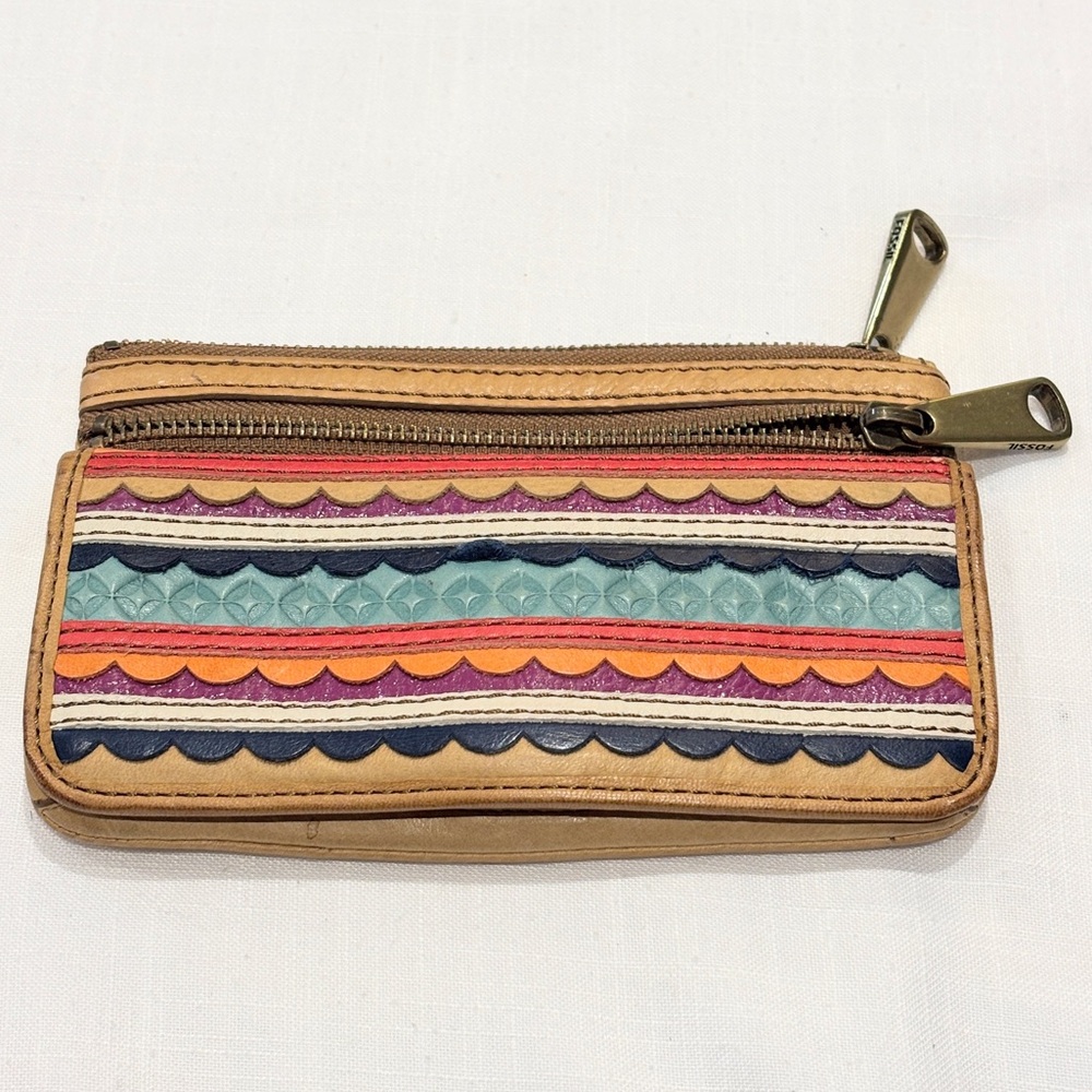 Fossil Vintage Leather Striped Multi Colored Clutch Wallet